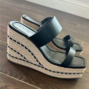 a.n.a Black and Tan Wedge Sandals Slip-On Open Toe. New, never worn